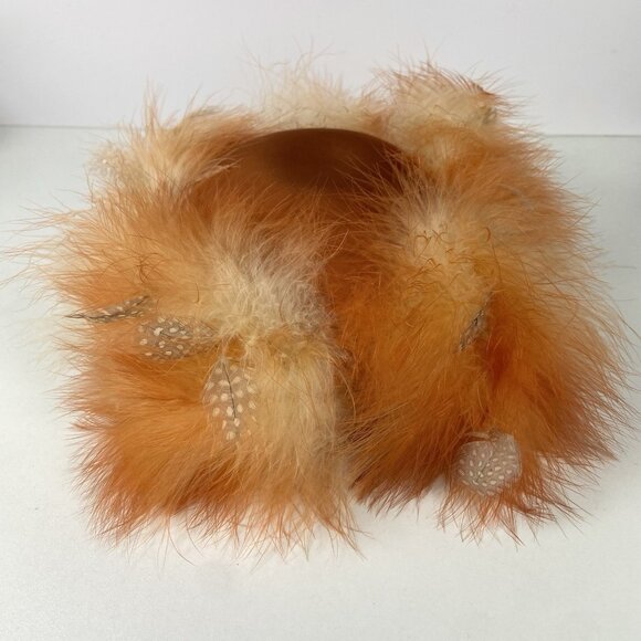 Vtg 1950s Schiaparelli Paris Satin & Feathers Cocktail Hat Size 22 Orange main image 12